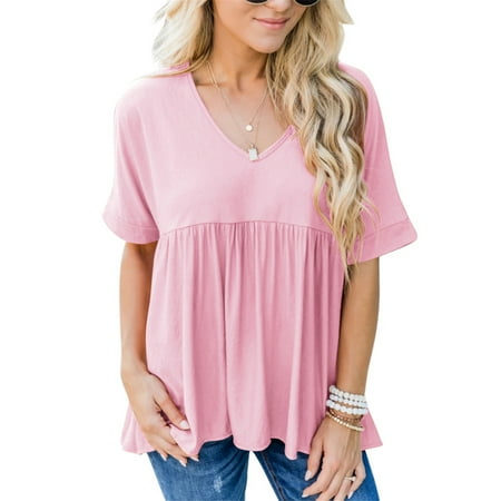 

Dellytop Women Babydoll Maternity V-Neck Peplum Short Sleeve Tees