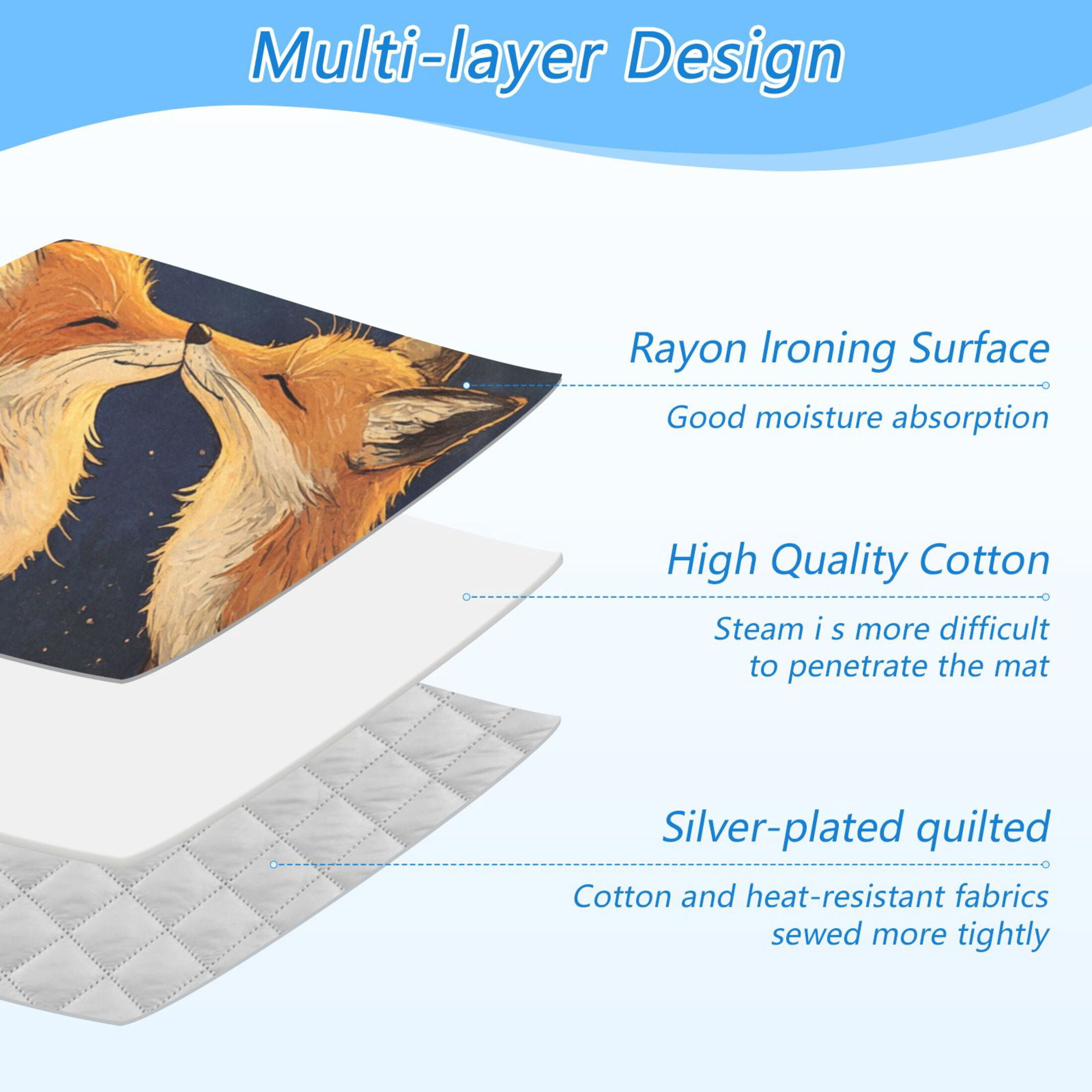 Foxes Kiss under Starry Night Valentine Ironing Mat Blanket Portable Travel Ironing Pad Heat Resistant Pad 47.2" x 27.6”