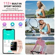 Smart Watch Fits for Android and IPhone, 1.85 inch Fitness Tracker, Men Womens Smartwatch with Answer/Make Calls/112+ Sports Modes/Message Reminder, IP68 Waterproof, for Gift Pink