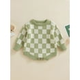 thumbnail image 2 of Sedceaty Newborn Baby Knitted Romper, Warm Long Sleeve Round Neck Checkerboard Print Bodysuit, 2 of 8