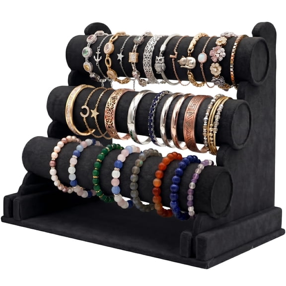 PinkSheep 3 Tier Jewelry Organizer Stand Bangle Bracelet Necklace Storage Holder Stand for Display, Black