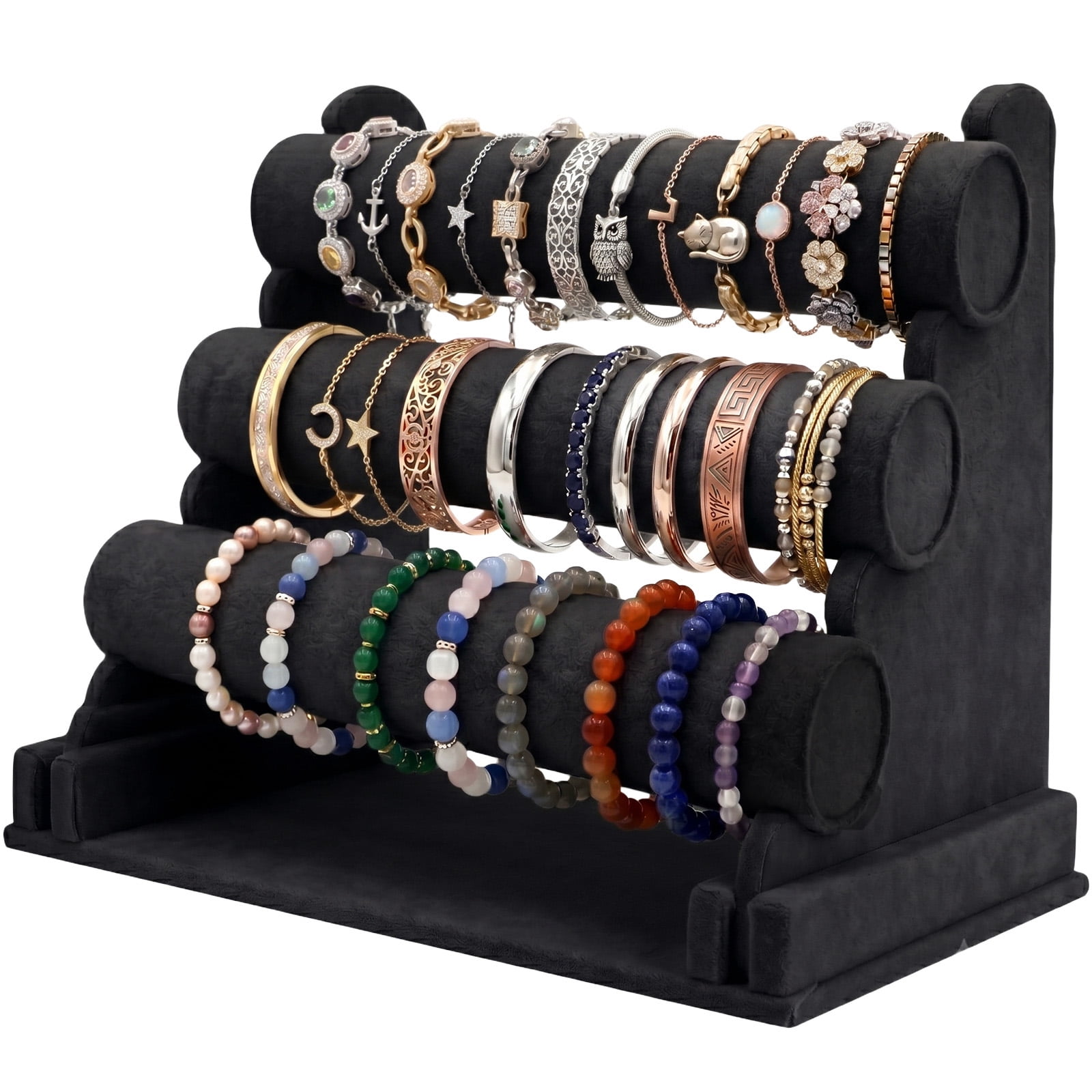 PinkSheep 3 Tier Jewelry Organizer Stand Bangle Bracelet Necklace Storage Holder Stand for Display, Black