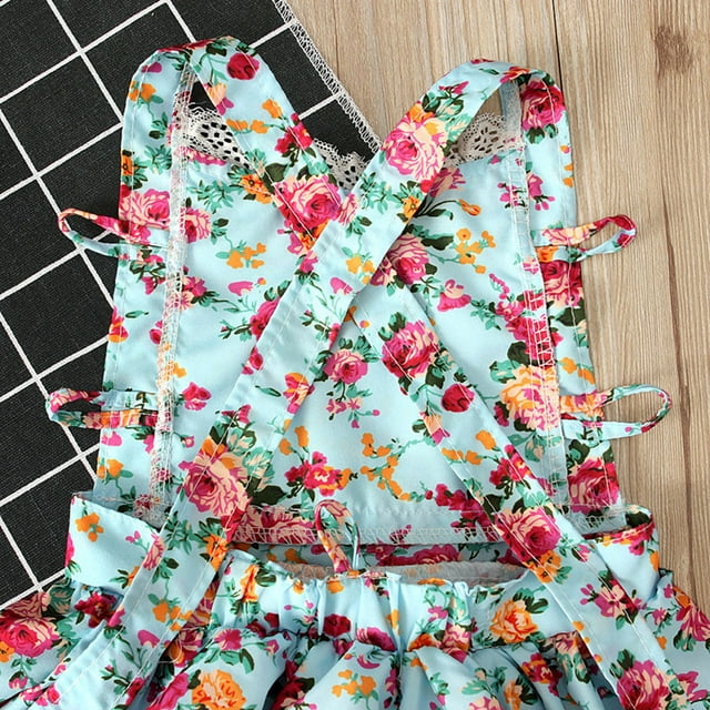 LEEy-world Robe de Mode pour Filles Été Sans Manches Col en V Rayée Imprimée avec Ceinture Robe Princesse Vêtements pour Tout-Petits, Bleu