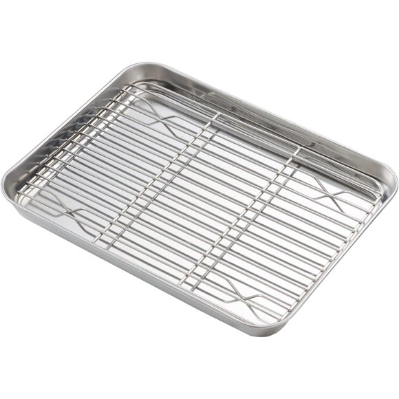 Plaque de Cuisson avec Support (1 Feuille + 1 Support), Plaque à Biscuits en Acier Inoxydable pour Cuisson au Four, Plateau de Cuisson 10.5 Pouces avec Support de Refroidissement, Non Toxique et Robuste, Lavable au Lave-Vaisselle