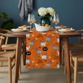 thumbnail image 2 of Orange Halloween Table Runner - 120 Inch Long, Kitchen Dining Table Runner Dresser Scarves, Cat Bat Ghost Pumpkins Farmhouse Decor for Coffee Tables Wedding Party Banquet, 2 of 8