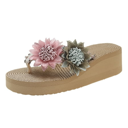

Xboschi Beach Sandals for Woman Platform Sandals Women Ladies Summer Straw Bottom Flower Colorful Lightweight Clip Toe Beach Broken Slope Heel Thick Bottom Large Size Sandals Slippers