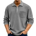 thumbnail image 2 of Dwelliawo Sweatshirts for Men Waffle Corduroy Quarter Zip Outfits Trendy Collared Sweatshirts Fall Spring Long Sleeve Sweatshirt Gray M, 2 of 6