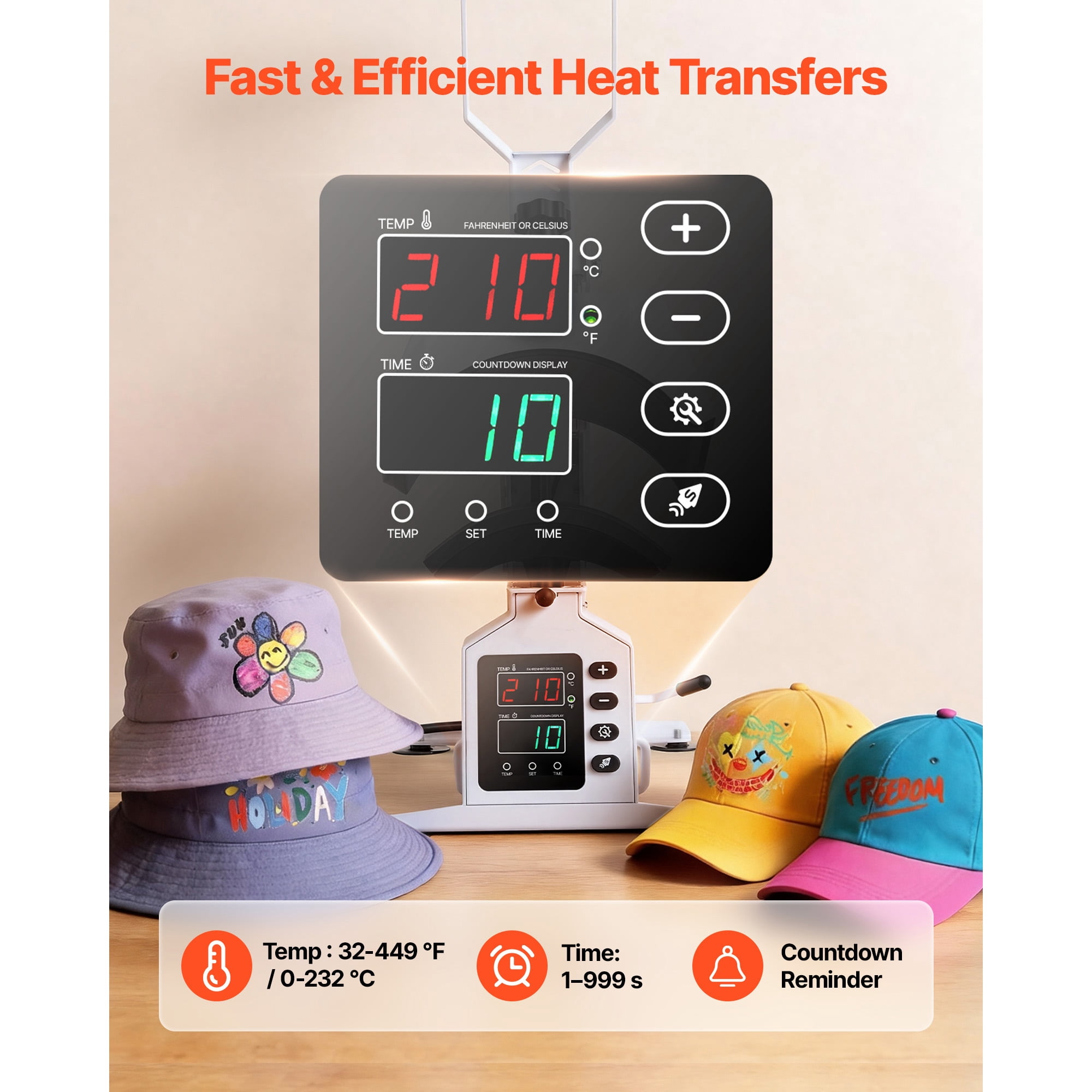KFFKFF Hat Heat Press Machine with 4 Swappable Platens and Cap Stretcher, Accurate Temperature and Time Settings, Ideal for Heat Transfer Vinyl and Sublimation on Hats and Caps, White