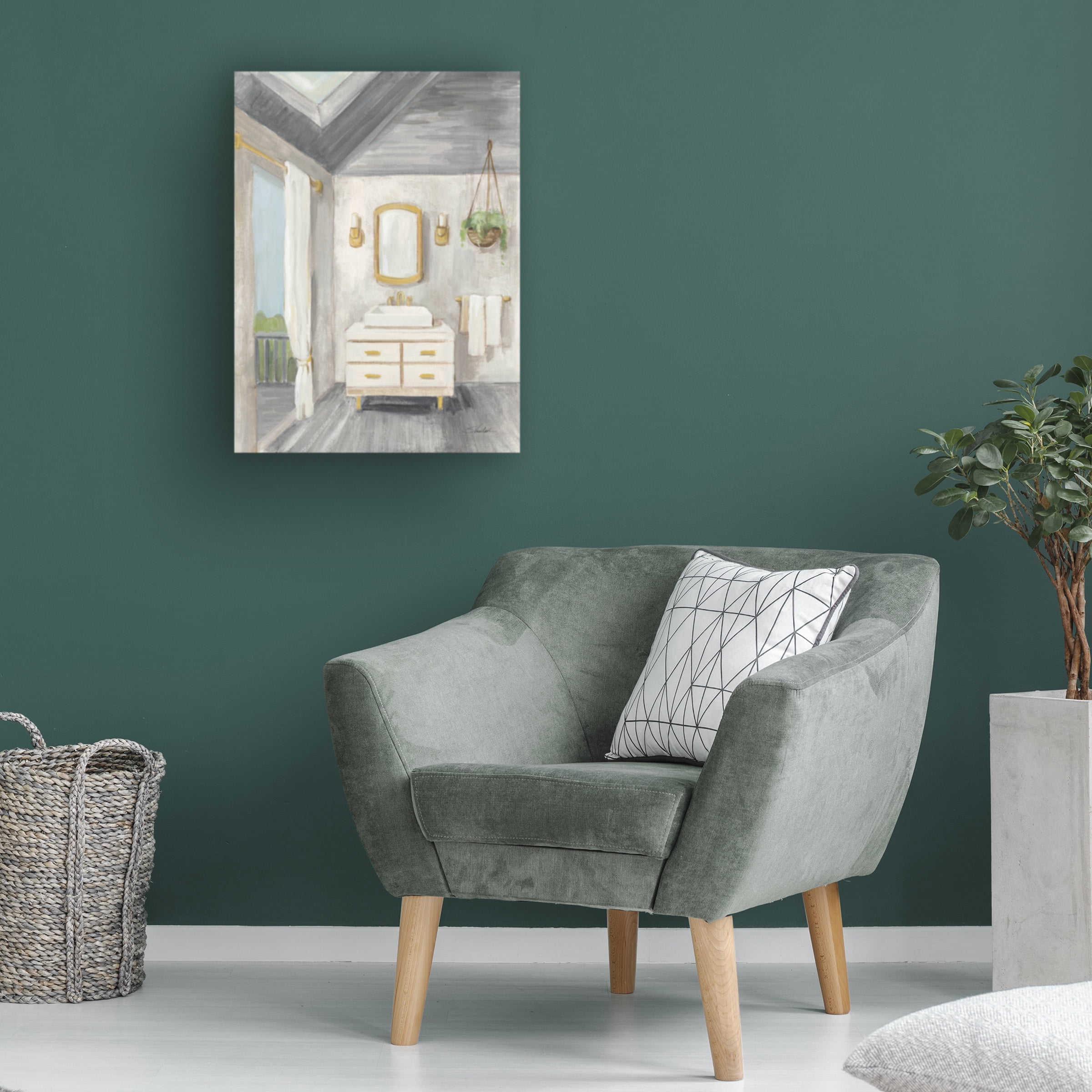 Silvia Vassileva 'Attic Bathroom I Gray Wood' Canvas Art