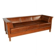 Crafters and Weavers Arts and Crafts Leather Side Sofa in Chestnut Brown