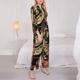 thumbnail image 3 of Gukieu Gothic Eastern Floral Skull Print Women's Long Sleeve Pajama Set, Button Top Elastic Pocket Pajama Pants Two Piece Set Home Wear-X-Large, 3 of 7