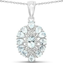 Genuine Aquamarine Pendant Necklace, 1.89 Ct Sterling Silver with White Topaz Cluster, March Birthstone Gift