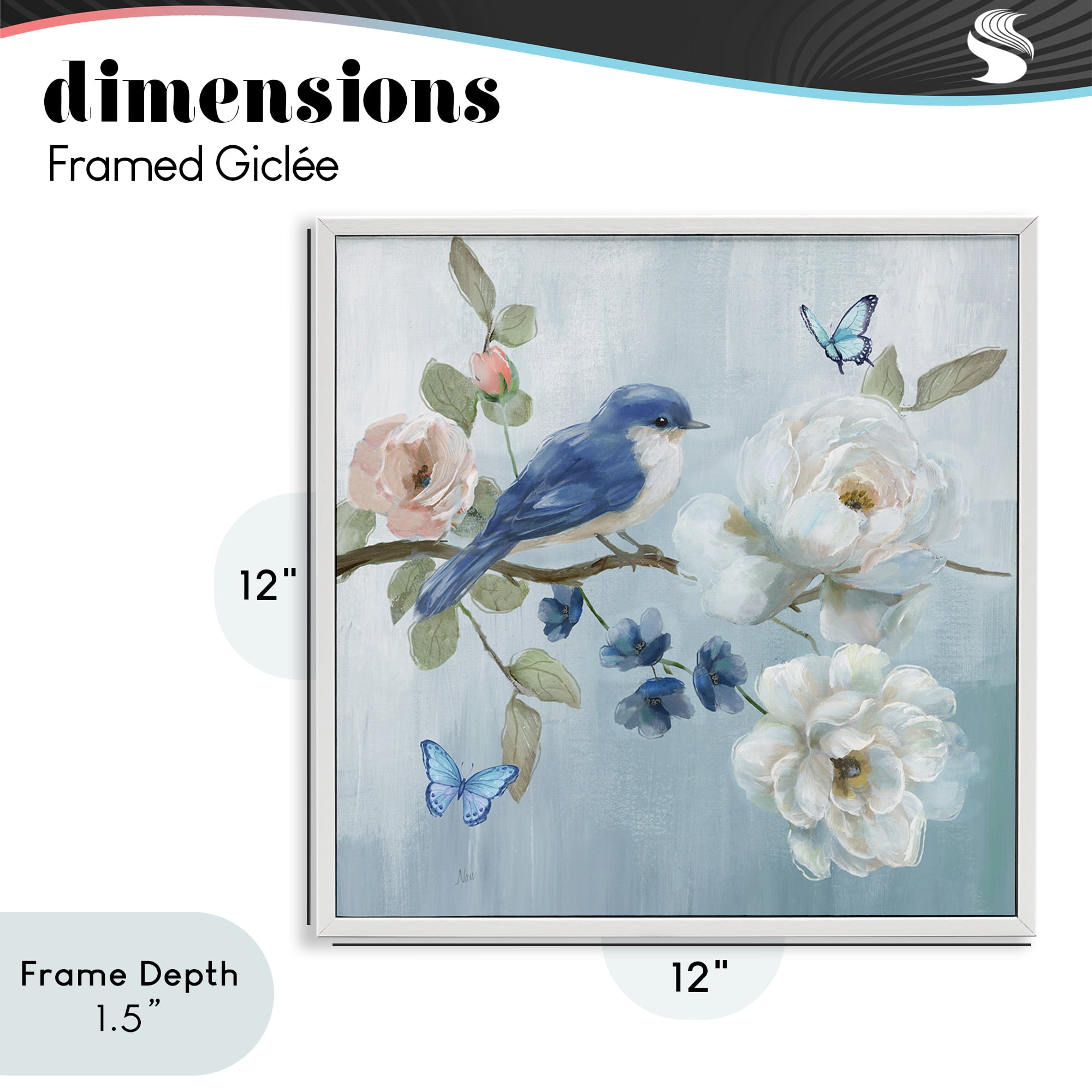 Stupell Industries Blue Bird Tranquility White Framed Giclee Art, design by Nan