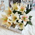 thumbnail image 3 of Dusknt Clearance! Household Imitation, 10 Artificial Lilies Light Yellow 10 Heads Artificial Fake Silk Lilies Flower Bridal Bouquet Wedding Party Decor, 1 Piece of 10 Artificial Lilies Light Yellow, 3 of 3