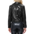 thumbnail image 3 of Chaquetas metálicas brillantes con cremallera para motociclista holográficas INSPIRE CHIC para mujer M negras, 3 of 5