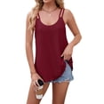 thumbnail image 2 of Womens Solid Color Round Neck Sleeveless Tank Top Basic Layering Undershirt Casual Wine Red XL, 2 of 9