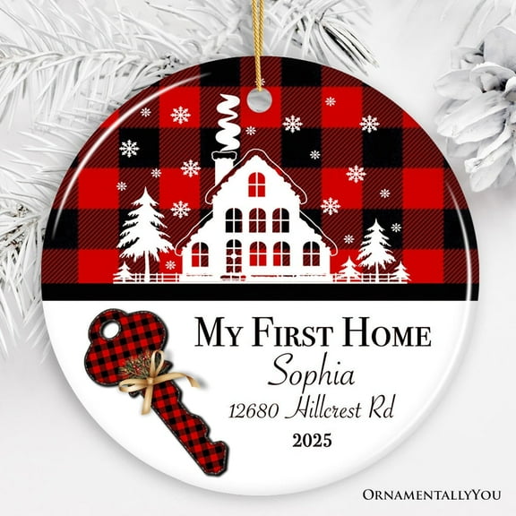 My First Home Christmas Ornament, Plaid Red, Blue, Green, and Black