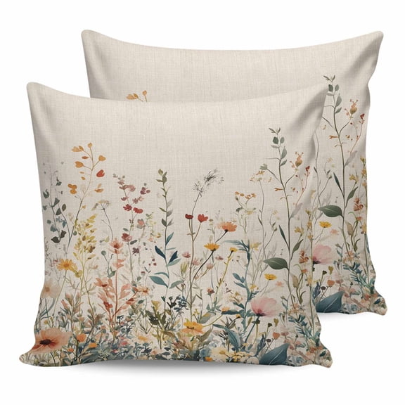 18x18 Pillow Covers Set of 2, Vintage Botanical Throw Pillow Covers Decorative Couch Cushion Case, Spring Floral Summer Botanical Rustic Microfiber Square Pillowcases for Bedroom Car Living Room