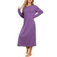 thumbnail image 4 of INSPIRE CHIC Women's Knit Nightgown Button Scoop Neck Long Sleeve Long Nightshirt XL Purple, 4 of 6