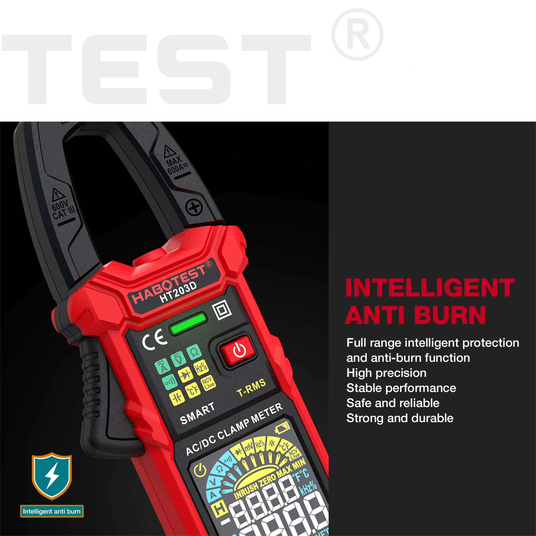 HABOTEST HT203D Digital Clamp Meter Multimeter,6000 Counts, Data Retention，Auto-ranging Amp Voltage Tester for Measuring Voltage, Current,NCV Clamp Multimeter