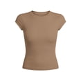 thumbnail image 4 of Gunia Womens Cap Sleeve T-Shirts Ribbed Knit T Shirt Short Sleeve Crew Neck Slim Fit Basic Top Soft Stretch Casual Tee Shirt T Shirt Women Khaki 2Xl, 4 of 5