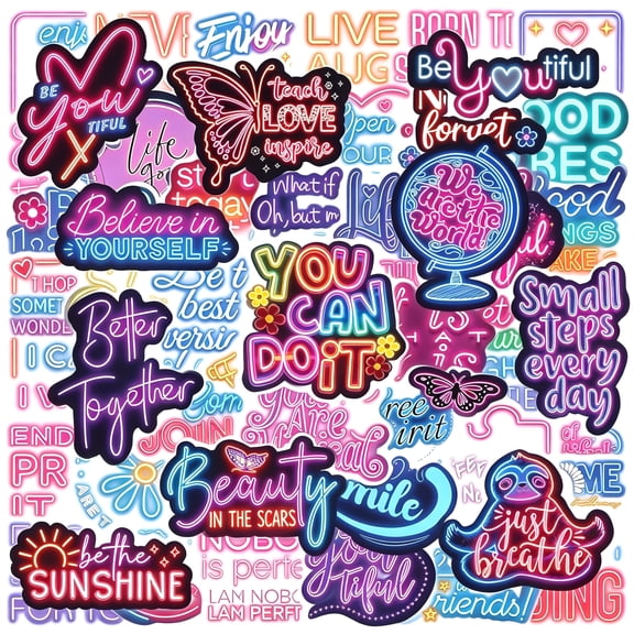 KAISA 50 Pcs Neon Motivation Stickers for Kids,Neons Inspiring Decals for Water Bottle,Vinyl Waterproof Laptop Decal for Teens Girls Boys,Students Adults Sticker Pack (Neon Sticker-11)