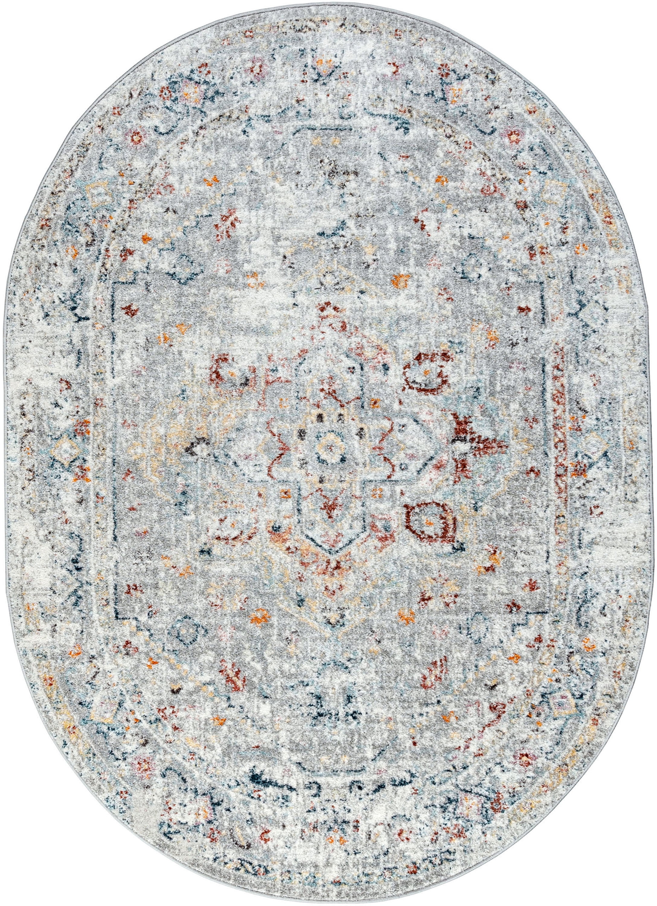 Bliss Rugs Vintage Traditional Oriental Oval Rug for Living Room, Dining Room | Silver, 5'3''x7'3''Oval