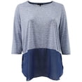 thumbnail image 1 of Plus Size Women's Short Sleeve Striped Chiffon Bottom Fashion Casual T Shirt Top Blue 2X (16.038), 1 of 4