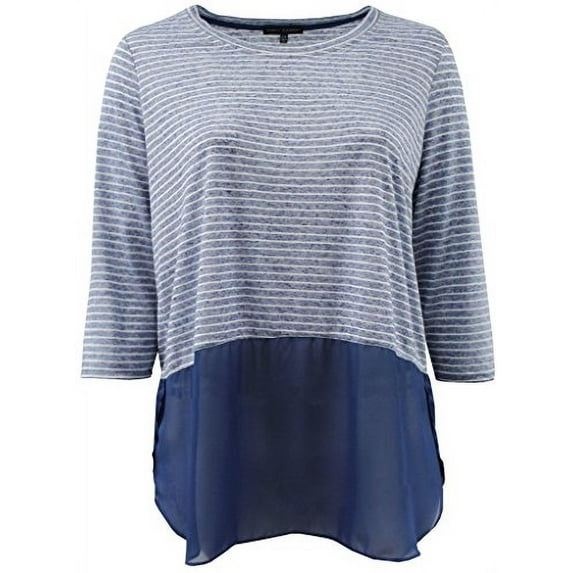Plus Size Women's Short Sleeve Striped Chiffon Bottom Fashion Casual T Shirt Top Blue 2X (16.038)