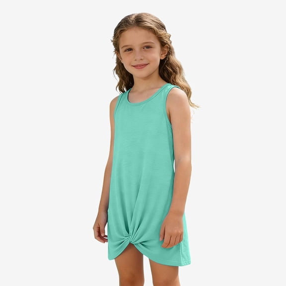 Ticikt Kids' Knot Front Sleeveless Cover-Up, Lightweight Swimwear Cover for Girls,Mint Green
