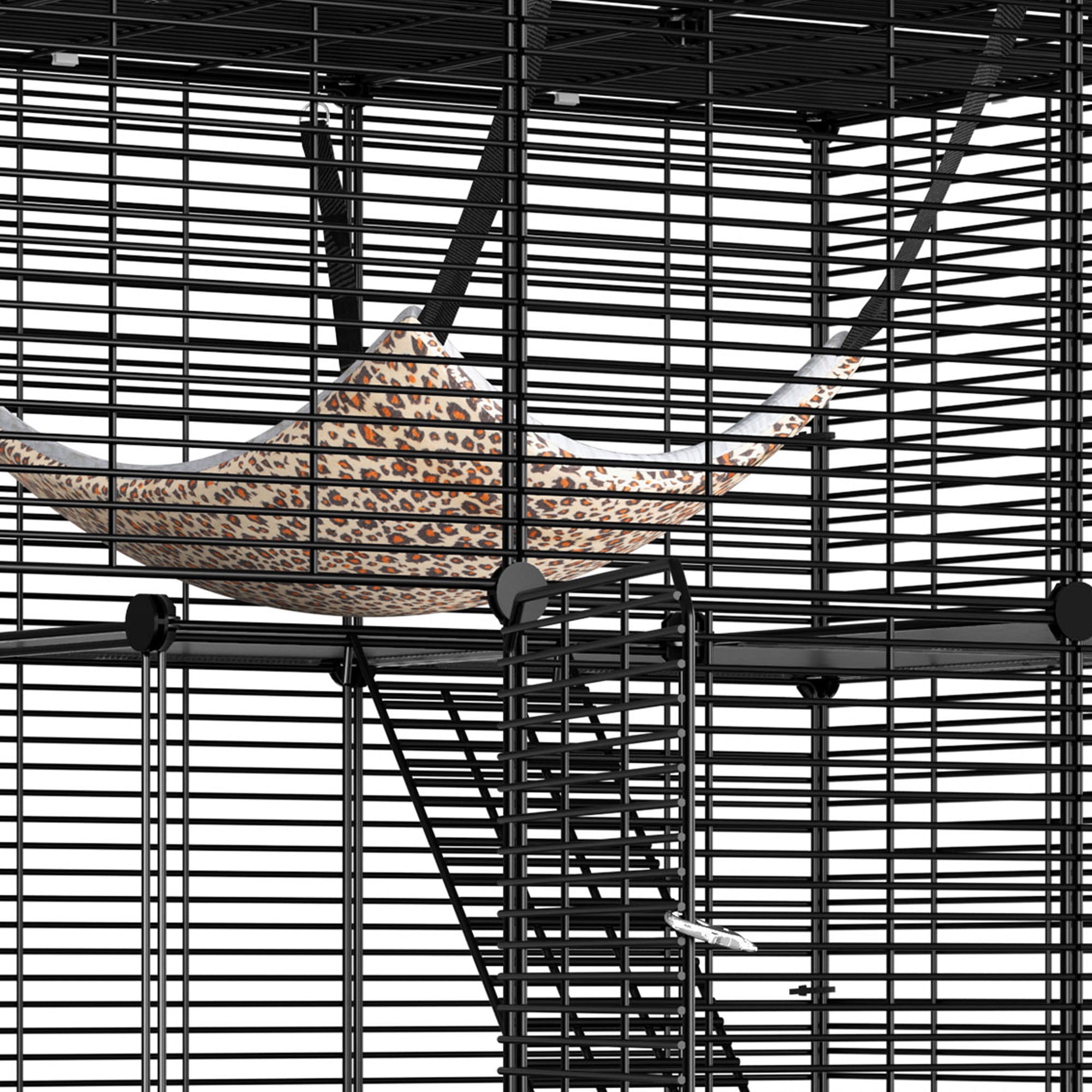 Uforic 55" Large 4 Tier Cat Cage, Indoor Cat Enclosures with Large Hammock, DIY Cat Playpen Metal Kennel for 1-3 Cats,28"L x 41"W x 55"H,Black