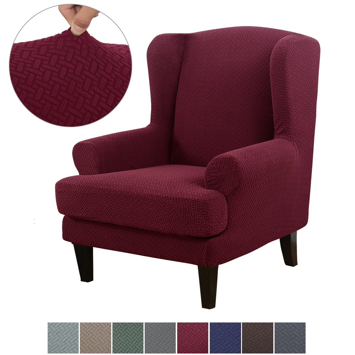 Jacquard Wingback Chair Covers, 2 Piece Stretch Chair Slipcovers Wing
