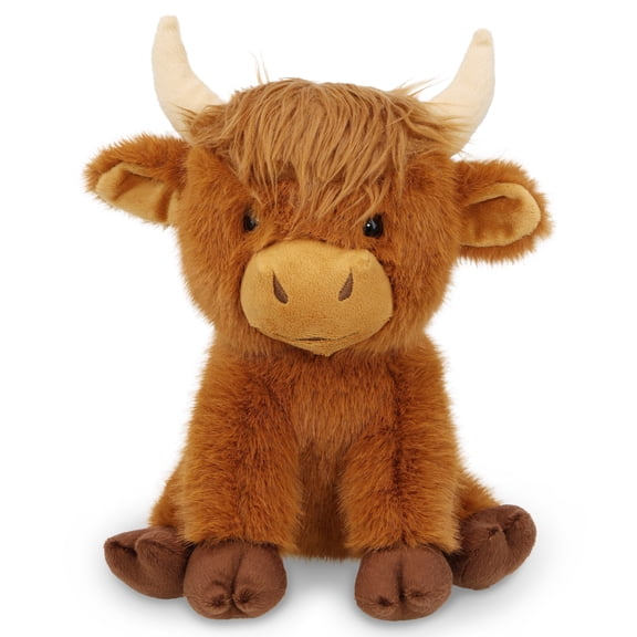 DolliBu Plush Highland Cow Stuffed Animal - Adorable Playtime Farm Animal Cow Plush, Cute and Soft Cuddle Brown Stuffed Toy Gift for Kids and Adults - 9 Inches