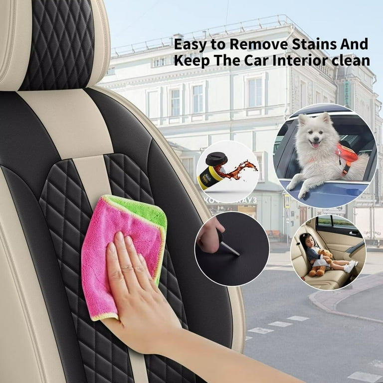IKABEVEM Front Seat Covers Fit for Hyundai Accent 2017 2022 Faux Leather Car Seat Cover Protector Cushion 2 Front Set Black Beige
