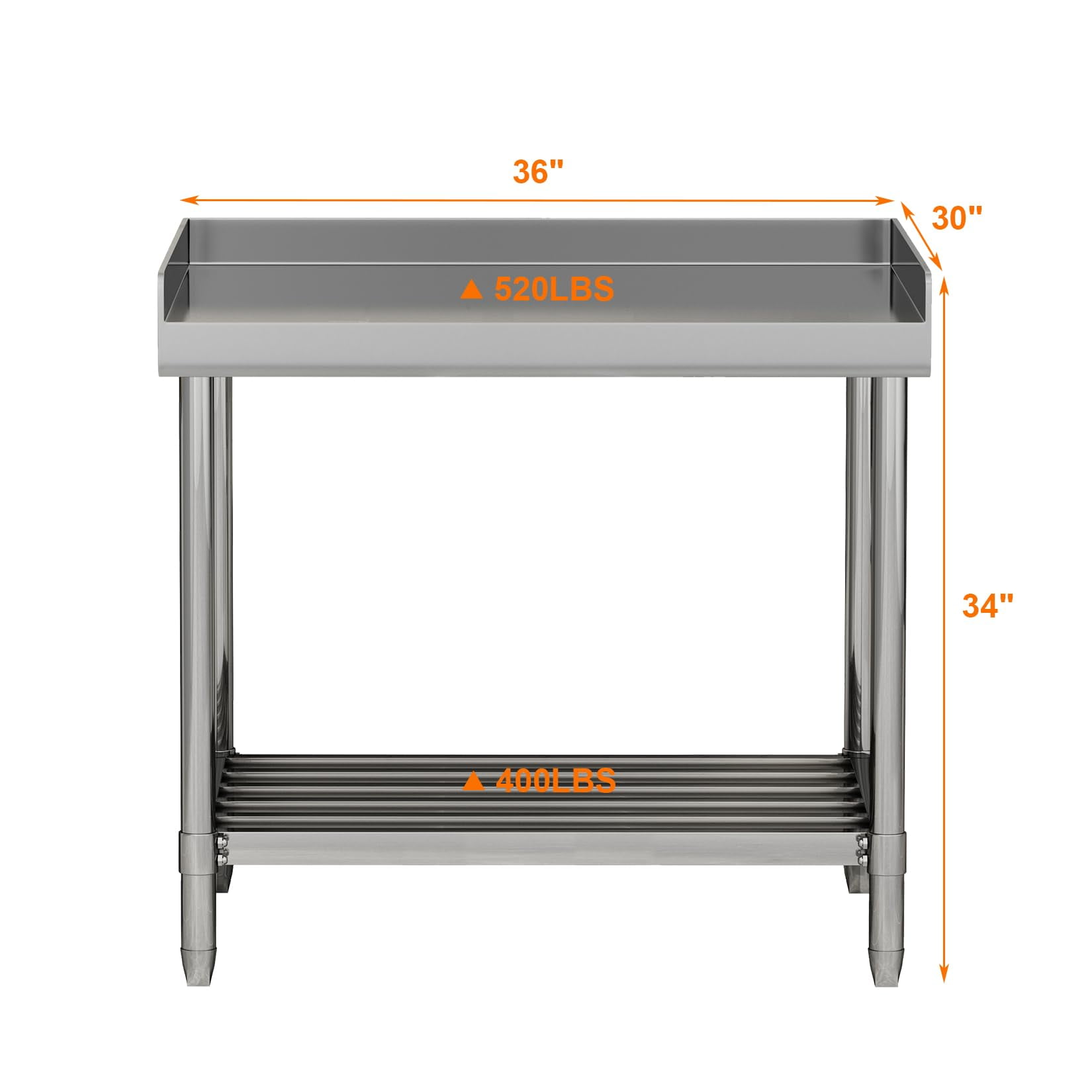 Folding Commercial Prep Table, 30"x36" NSF Stainless Steel Worktable with Backsplash & Adjustable Shelf, Heavy Duty for Kitchen, Restaurant, or Catering