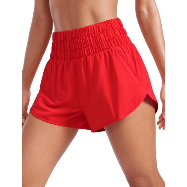 Shorts CRZ YOGA Cintura Alta con Bolsillo y Cierre Lateral Rojo M