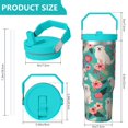 thumbnail image 4 of 30 Oz Tumbler White Puppy and Colorful Flowers Tumbler with Lid and Straw, Birthday Gift Cup for Friend Women Men Coffee Travel Mug Thanksgiving Day Halloween Christmas Gift Water Bottle, 4 of 7