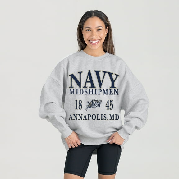 Women's Gameday Couture Ash Navy Midshipmen Premium Fleece Pullover Sweatshirt