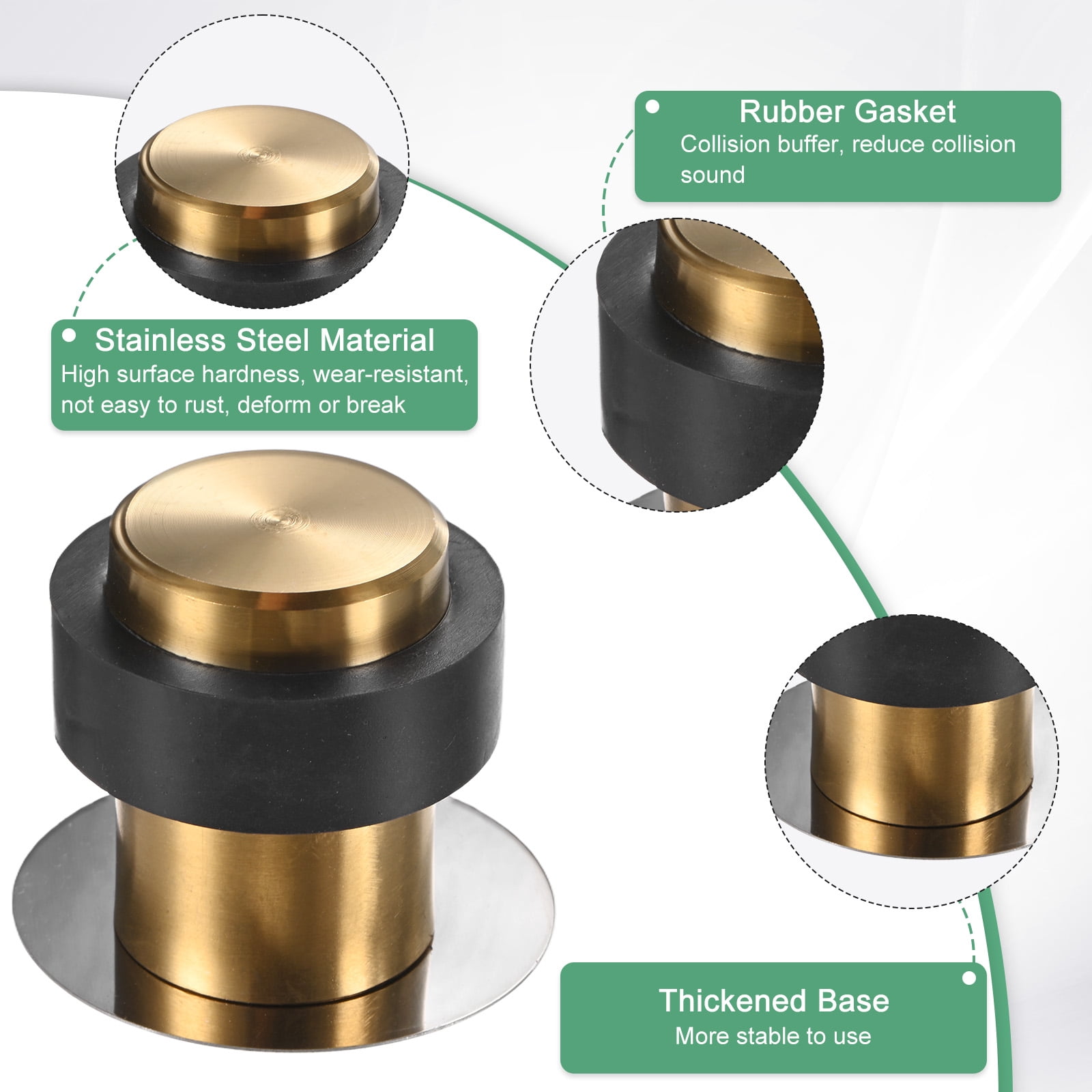 Uxcell 4-Pack Floor Door Stoppers, Stainless Steel Cylindrical Door Stop with Plastic Rubber Bumper [Gold Tone]