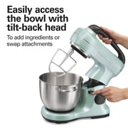 Hamilton Beach 4 Quart Stand Mixer for Kitchen, 7 Speeds, Tilt-Head, Dough Hook, Whisk & Flat Beater, Aqua