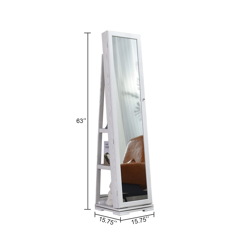 Kepooman 360 Degree Rotation Jewelry Mirror Armoire Organizer, Full-Length Body Dressing Mirror Jewelry Cabinet, White Kepooman 360 Degree Rotation Jewelry Mirror Armoire Organizer, Full-Length Body Dressing Mirror Jewelry Cabinet, White