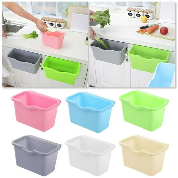 Cabinet Door Hanging Trash Bin - Space-Saving Plastic Waste Basket Hanging Trash Can Kitchen Garbag for Peelings, Wrappers and Kitchen Scraps with Easy-Empty Design(White)