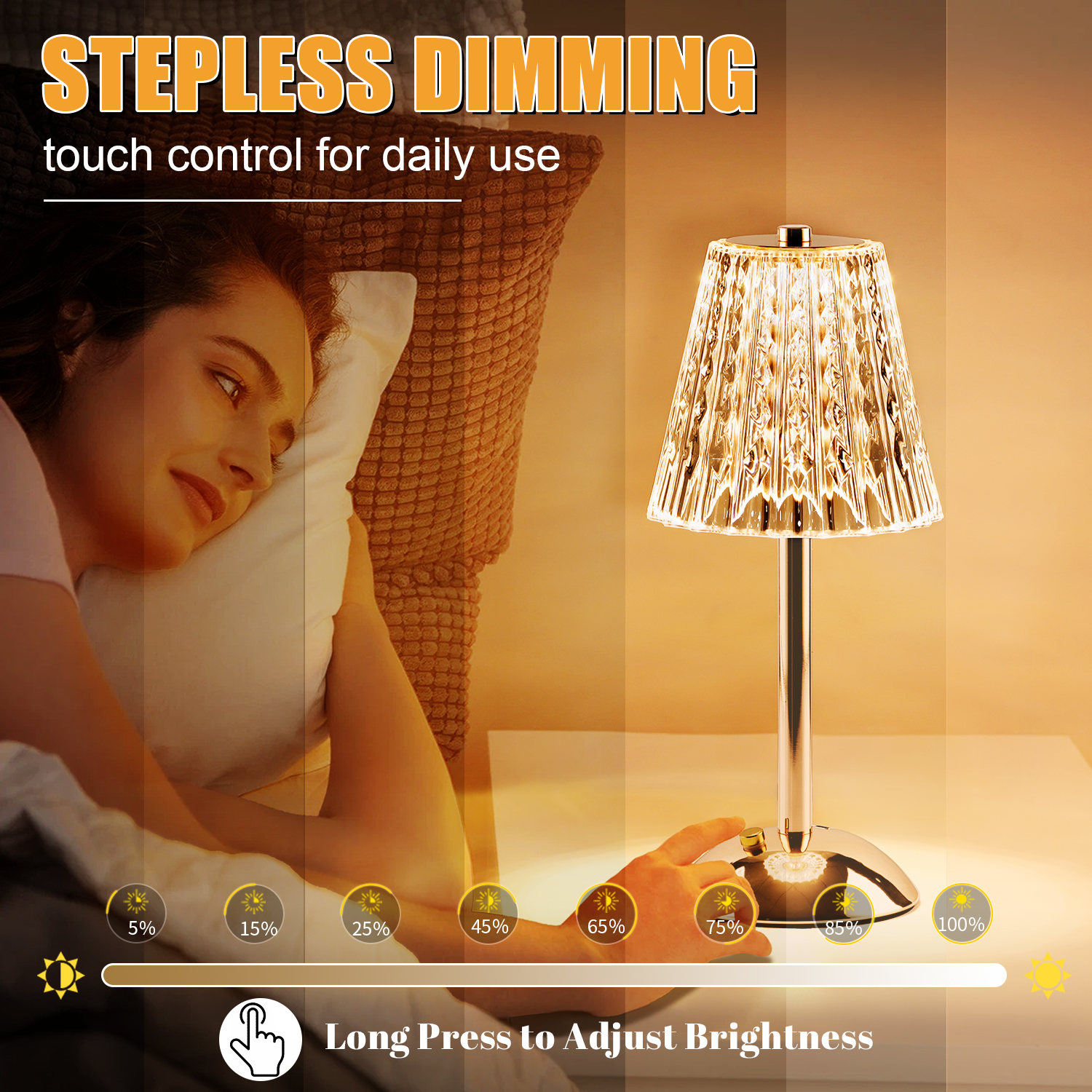 Walchoice Cordless Crystal Table Lamp, Rechargeable, Gold photo 4