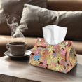 thumbnail image 4 of COEQINE Facial Tissue Box Cover PU Leather Rectangle Tissue Case Organizer Modern Decorative for Living Room, Kitchen, Office, Car, Outdoor Tent, Home Decor, Hippie Flower Orange Yellow, 4 of 7