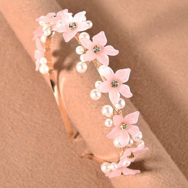 Nvzi Horquillas para el pelo de boda con flores para novia, peinetas con perlas de cristal, pinzas para el pelo, accesorios para el pelo de boda dorados, joyas, color rosa