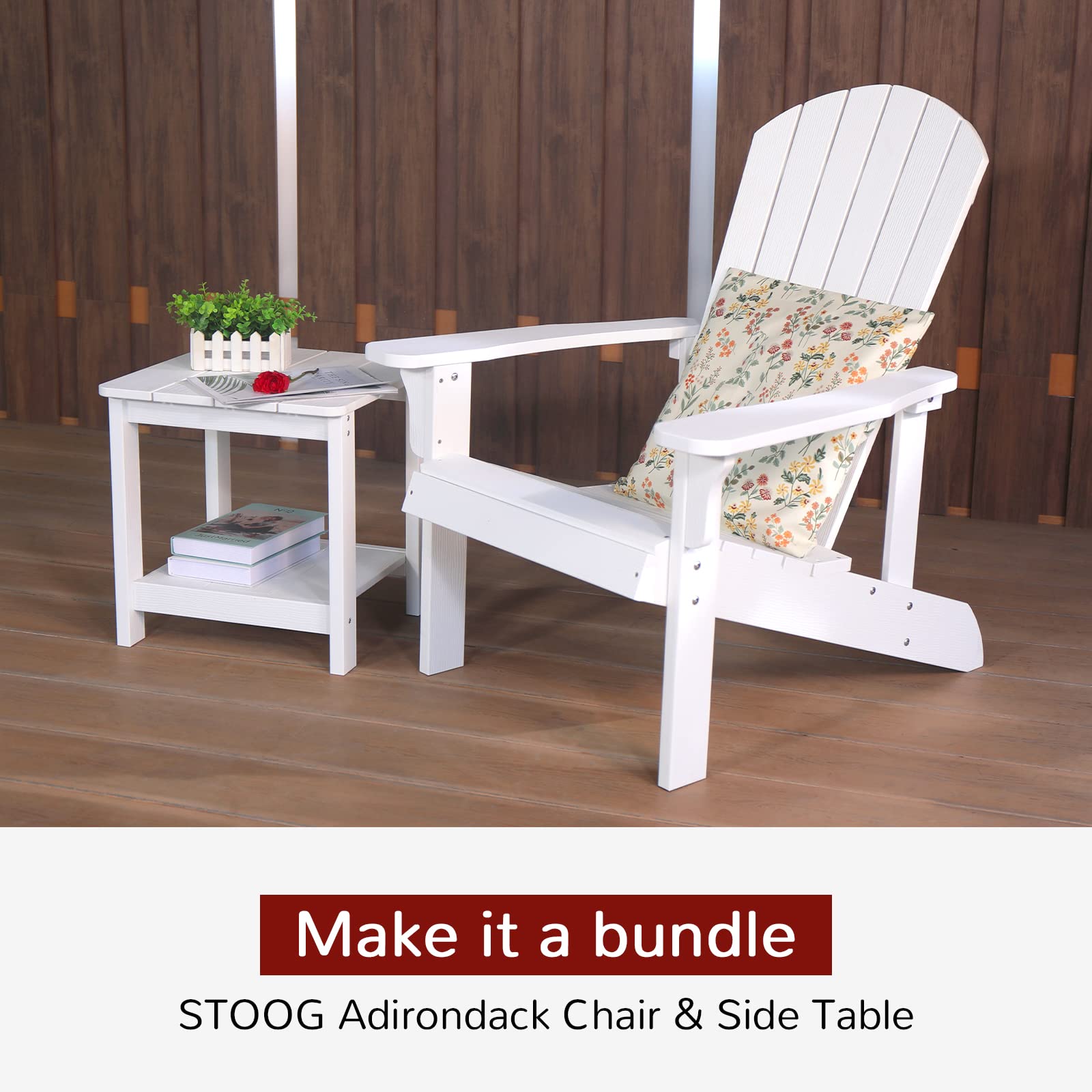 Outdoor Side Table, Weather Resistant 2-Tier Side Table, Hips Plastic End Table, Adirondack Side Table, Rocker Side Table for Backyard, Patio, Pool, Deck and Garden, White, 17 x 17x 17.5 inches - image 2 of 7