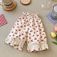 thumbnail image 4 of SGMVNU Girls Summer Cotton Pants Cute Fruit Print Lightweight Ruffle Lace Loose Baggy Elastic Waist Trousers, Size 3-4 Years, Beige-Fruit, 4 of 6