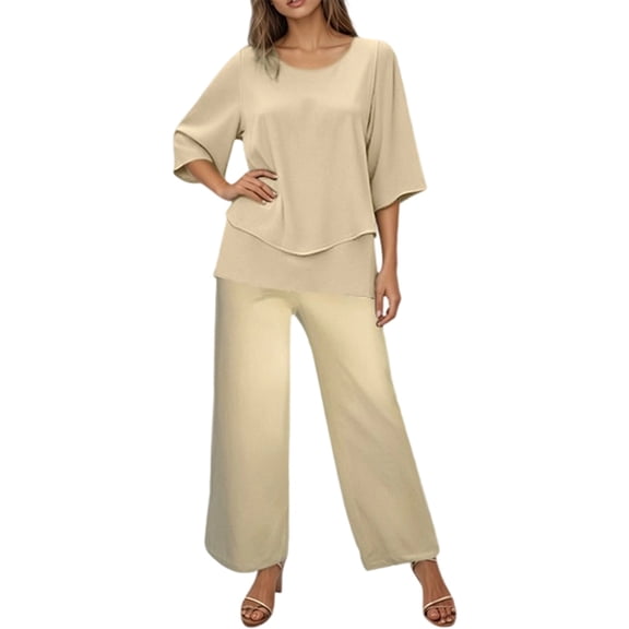 Women's Floral Two Piece Set 3/4 Sleeve Round Neck Top & Pants Casual Loungewear Resort Outfit Comfortable Summer Fall Fashion