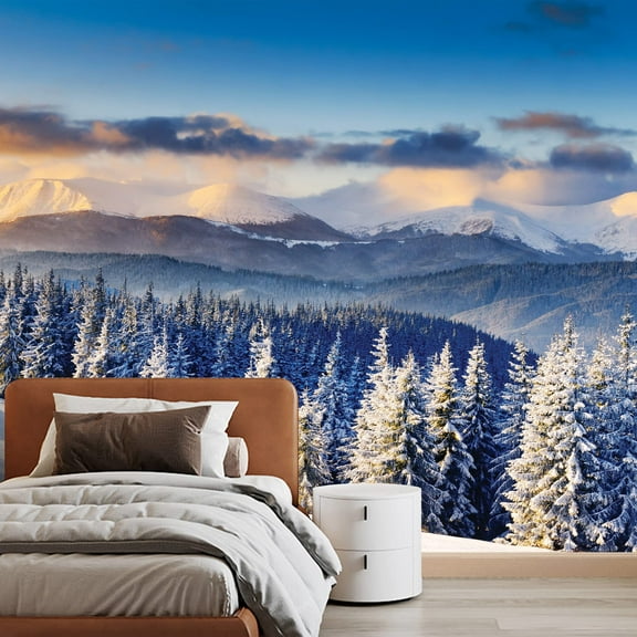 wall26 - Snowy Mountain Silent Winter Scene - Landscape - Wall Mural, Removable Sticker, Home Decor - 66x96 inches