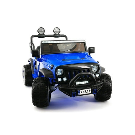 - 2018 Two Seater Truck for Kids Ride On Jeep Car Powered Wheels w/ Large Capacity 12V Battery, 3 Speeds, Leather Seat